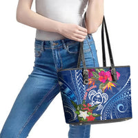 Guam Christmas Leather Tote Bag Turtle Mix Tapa Felis Pasgua - Wonder Print Shop