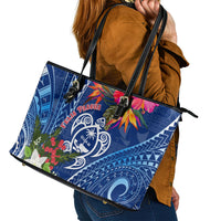 Guam Christmas Leather Tote Bag Turtle Mix Tapa Felis Pasgua - Wonder Print Shop