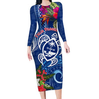 Guam Christmas Long Sleeve Bodycon Dress Turtle Mix Tapa Felis Pasgua - Wonder Print Shop