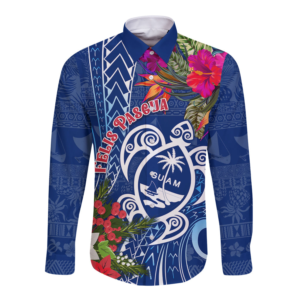 Guam Christmas Long Sleeve Button Shirt Turtle Mix Tapa Felis Pasgua - Wonder Print Shop