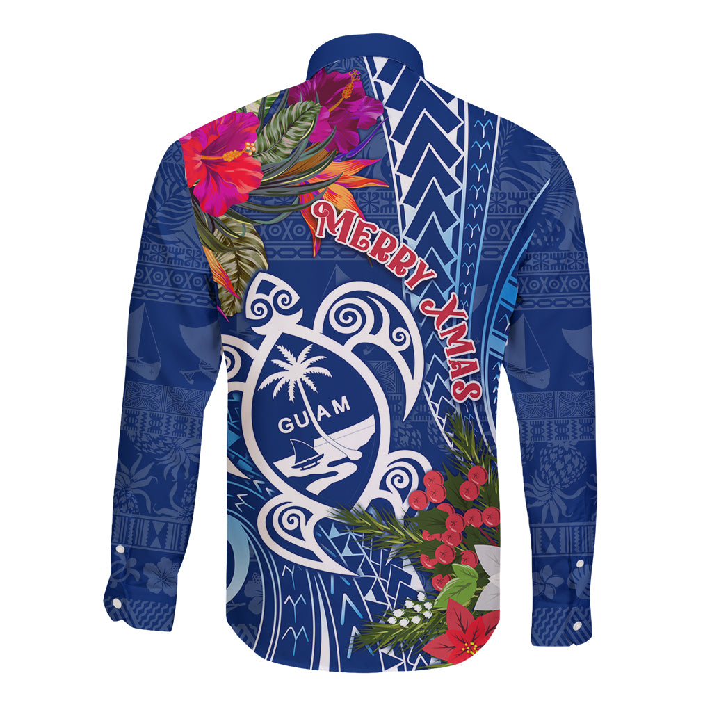 Guam Christmas Long Sleeve Button Shirt Turtle Mix Tapa Felis Pasgua - Wonder Print Shop
