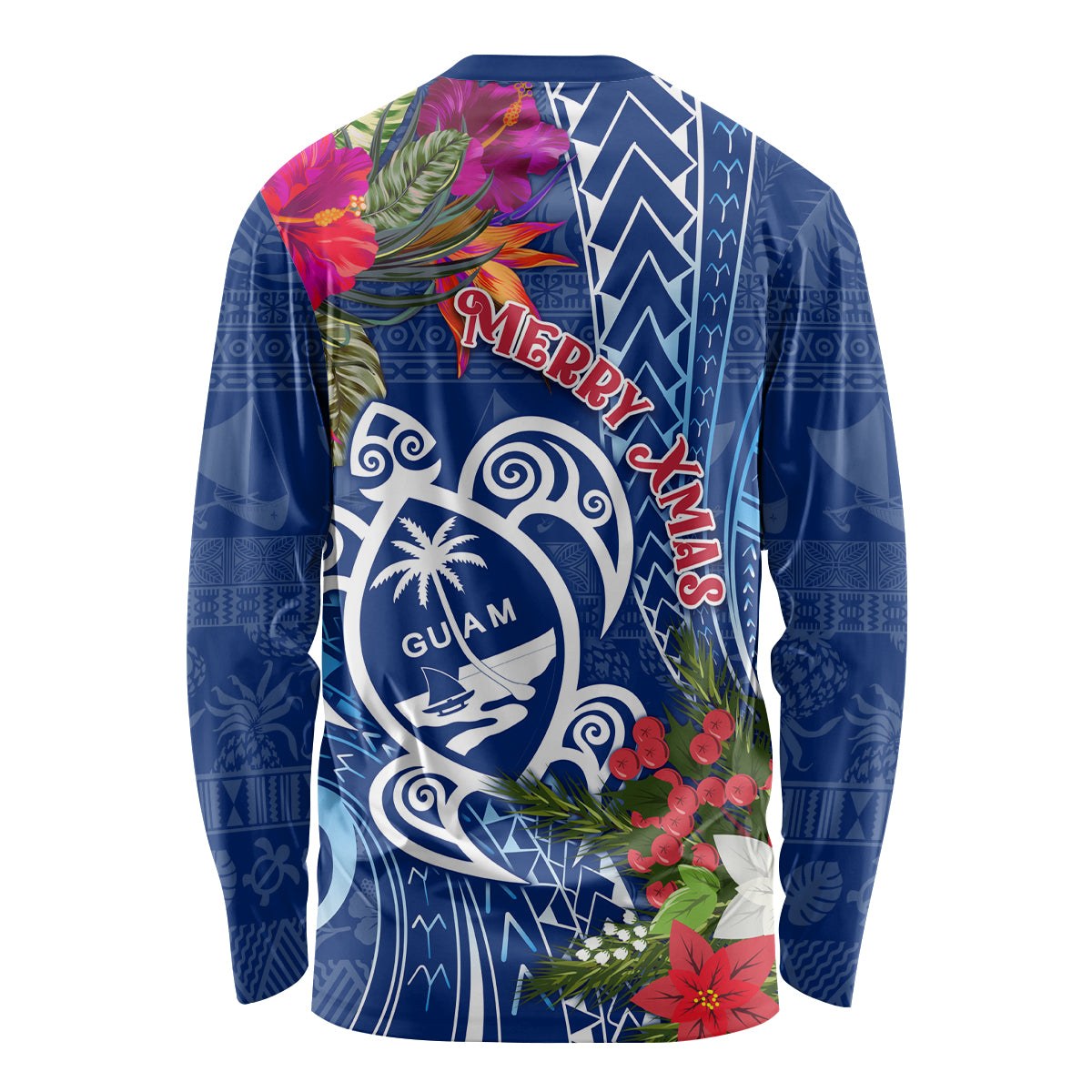 Guam Christmas Long Sleeve Shirt Turtle Mix Tapa Felis Pasgua - Wonder Print Shop