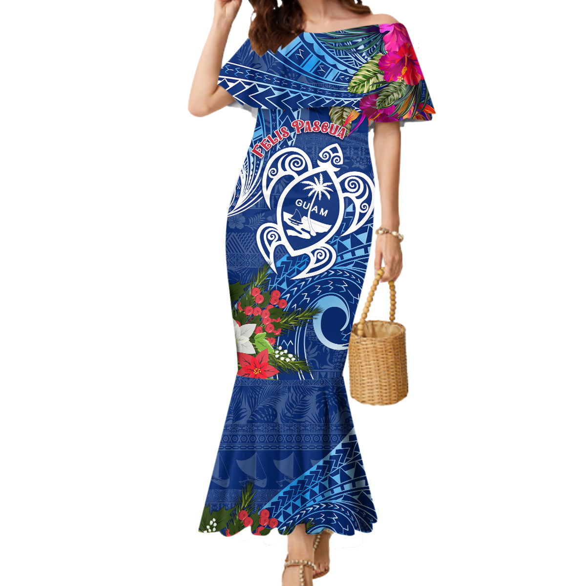 Guam Christmas Mermaid Dress Turtle Mix Tapa Felis Pasgua - Wonder Print Shop