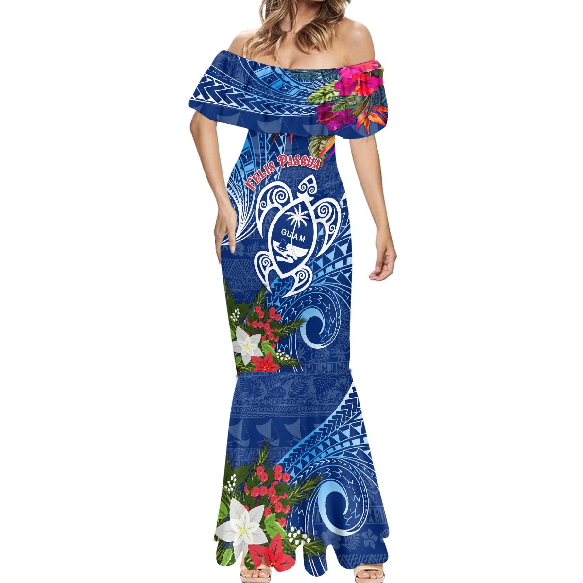 Guam Christmas Mermaid Dress Turtle Mix Tapa Felis Pasgua - Wonder Print Shop
