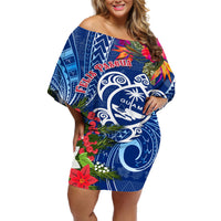 Guam Christmas Off Shoulder Short Dress Turtle Mix Tapa Felis Pasgua - Wonder Print Shop