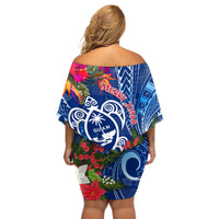 Guam Christmas Off Shoulder Short Dress Turtle Mix Tapa Felis Pasgua - Wonder Print Shop