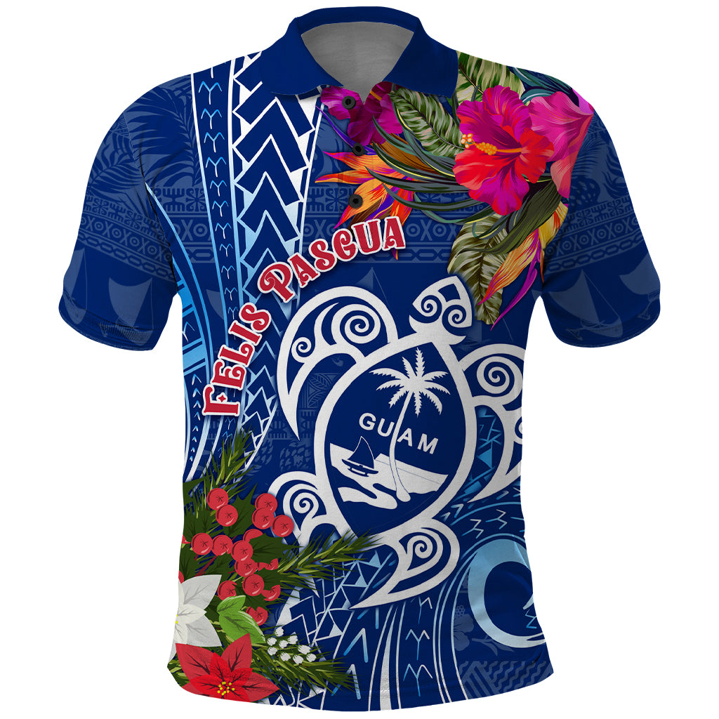 Guam Christmas Polo Shirt Turtle Mix Tapa Felis Pasgua - Wonder Print Shop