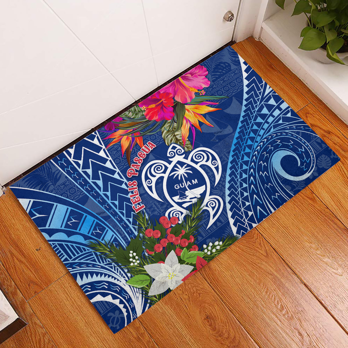 Guam Christmas Rubber Doormat Turtle Mix Tapa Felis Pasgua - Wonder Print Shop