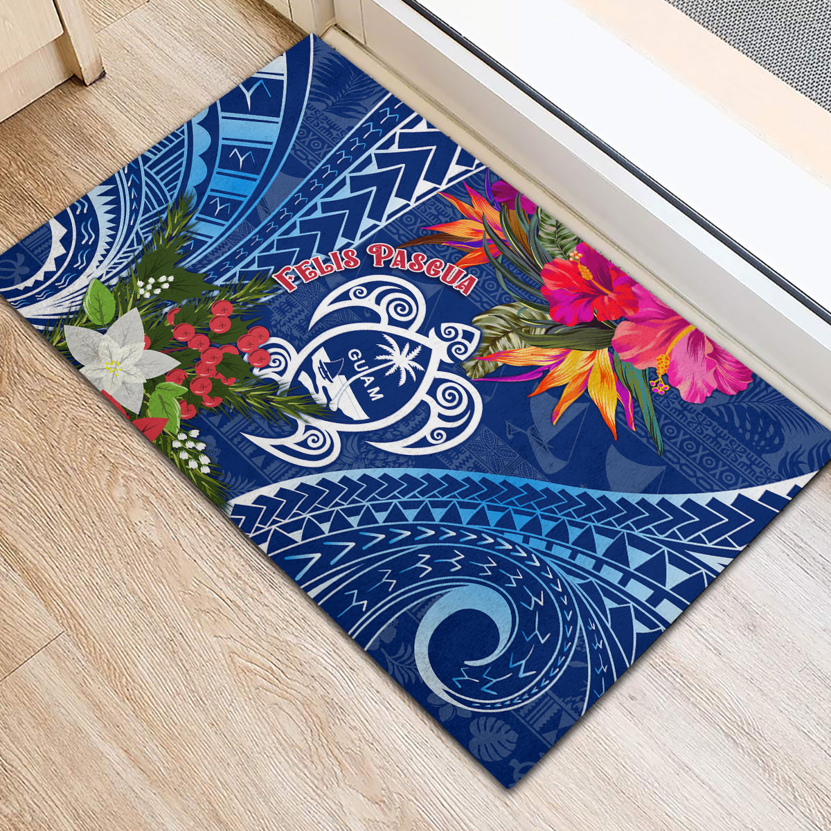 Guam Christmas Rubber Doormat Turtle Mix Tapa Felis Pasgua - Wonder Print Shop