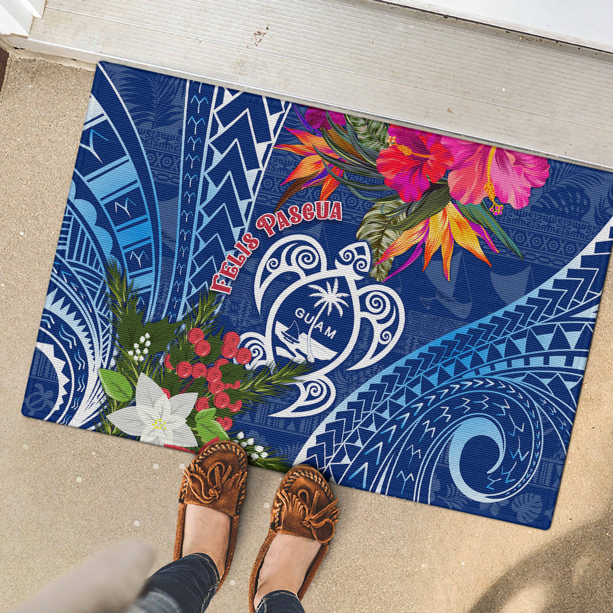 Guam Christmas Rubber Doormat Turtle Mix Tapa Felis Pasgua - Wonder Print Shop