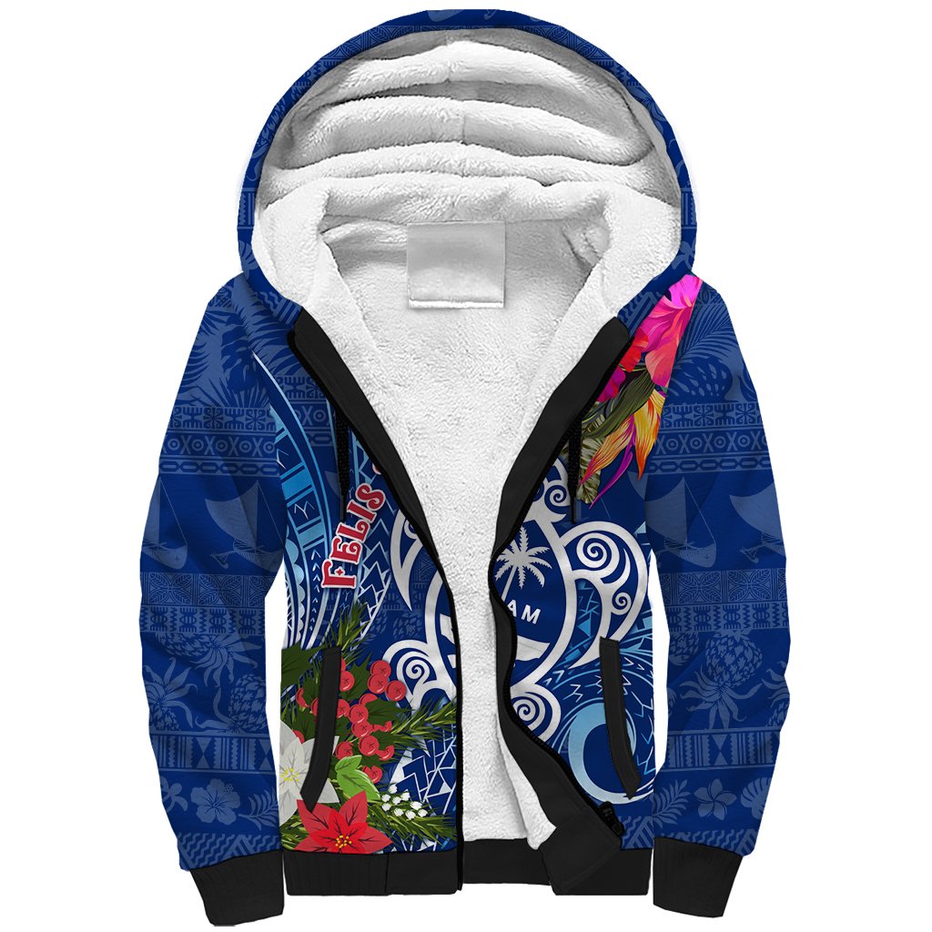 Guam Christmas Sherpa Hoodie Turtle Mix Tapa Felis Pasgua - Wonder Print Shop
