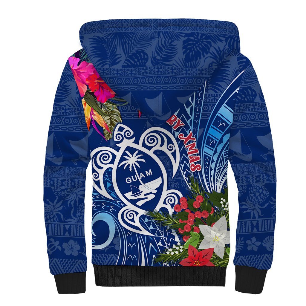 Guam Christmas Sherpa Hoodie Turtle Mix Tapa Felis Pasgua - Wonder Print Shop