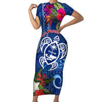 Guam Christmas Short Sleeve Bodycon Dress Turtle Mix Tapa Felis Pasgua - Wonder Print Shop