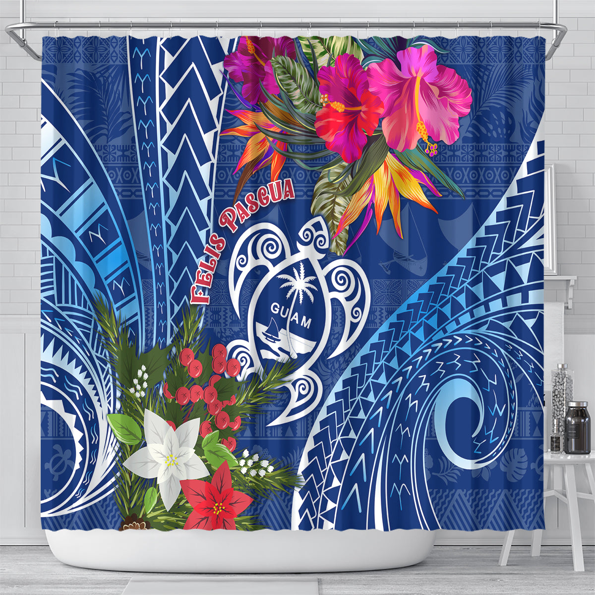 guam-christmas-shower-curtain-turtle-mix-tapa-felis-pasgua