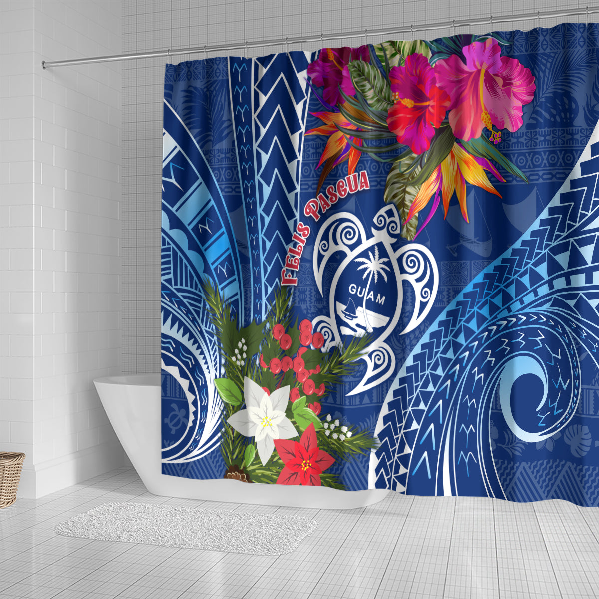 guam-christmas-shower-curtain-turtle-mix-tapa-felis-pasgua