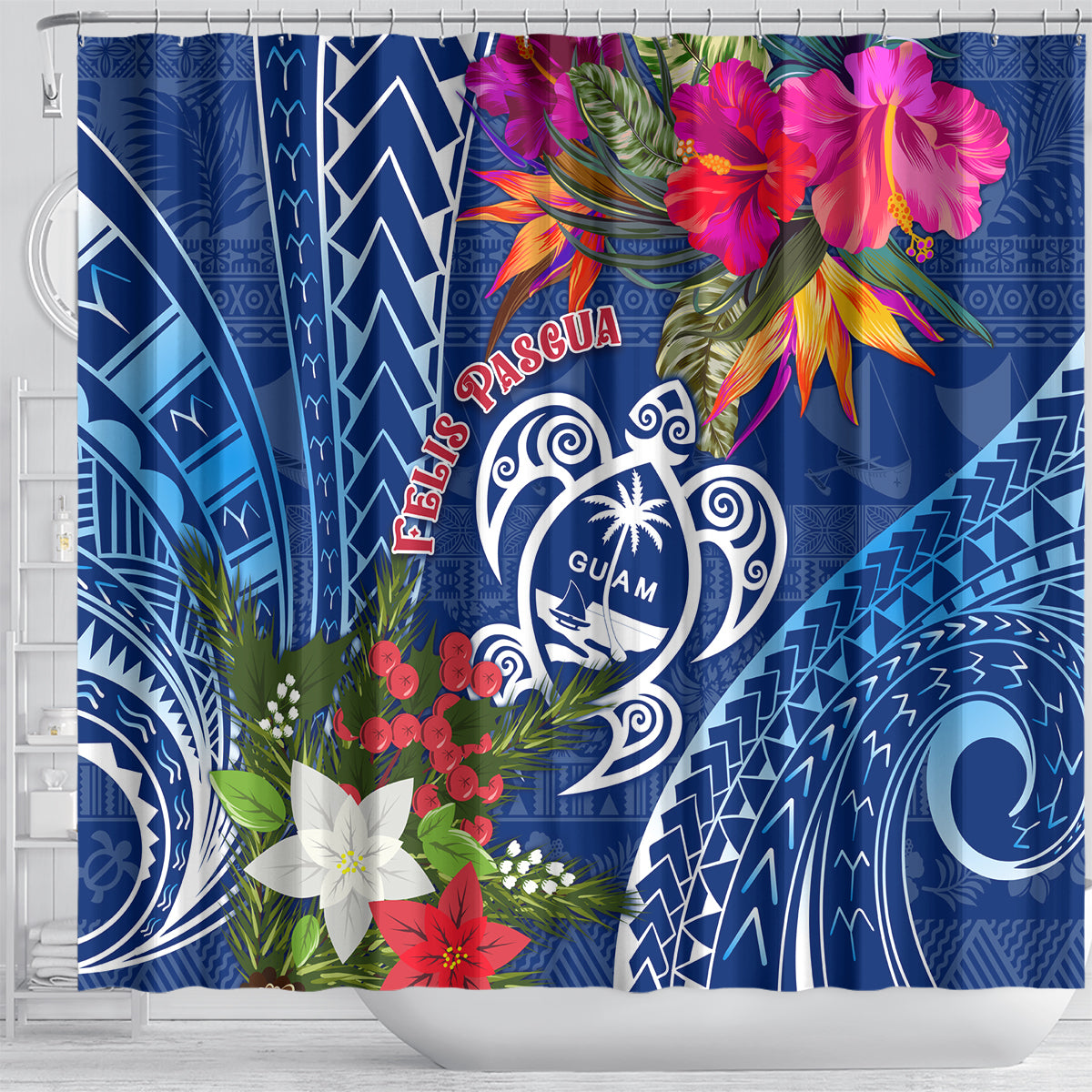 guam-christmas-shower-curtain-turtle-mix-tapa-felis-pasgua
