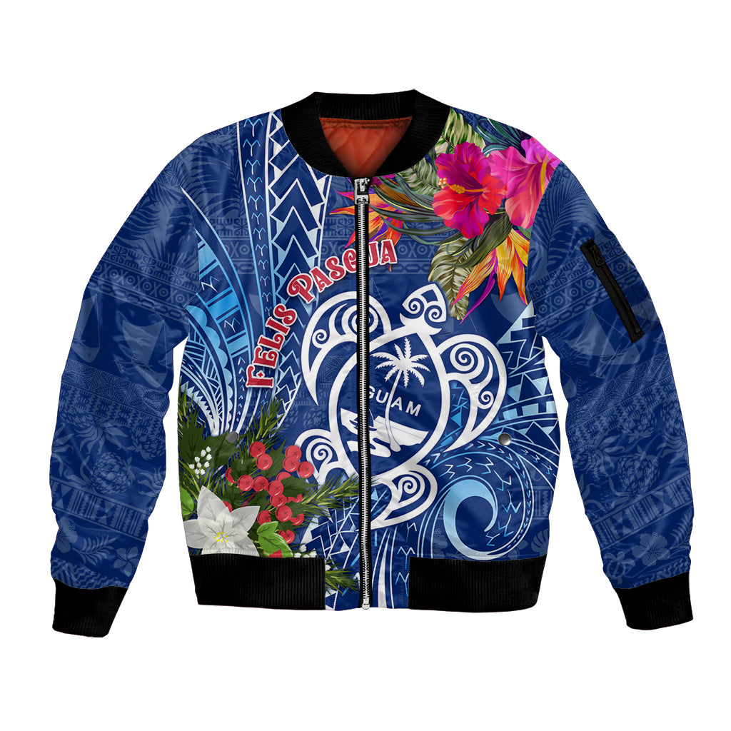 Guam Christmas Sleeve Zip Bomber Jacket Turtle Mix Tapa Felis Pasgua - Wonder Print Shop
