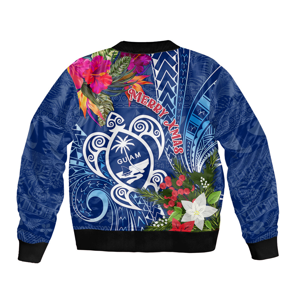 Guam Christmas Sleeve Zip Bomber Jacket Turtle Mix Tapa Felis Pasgua - Wonder Print Shop