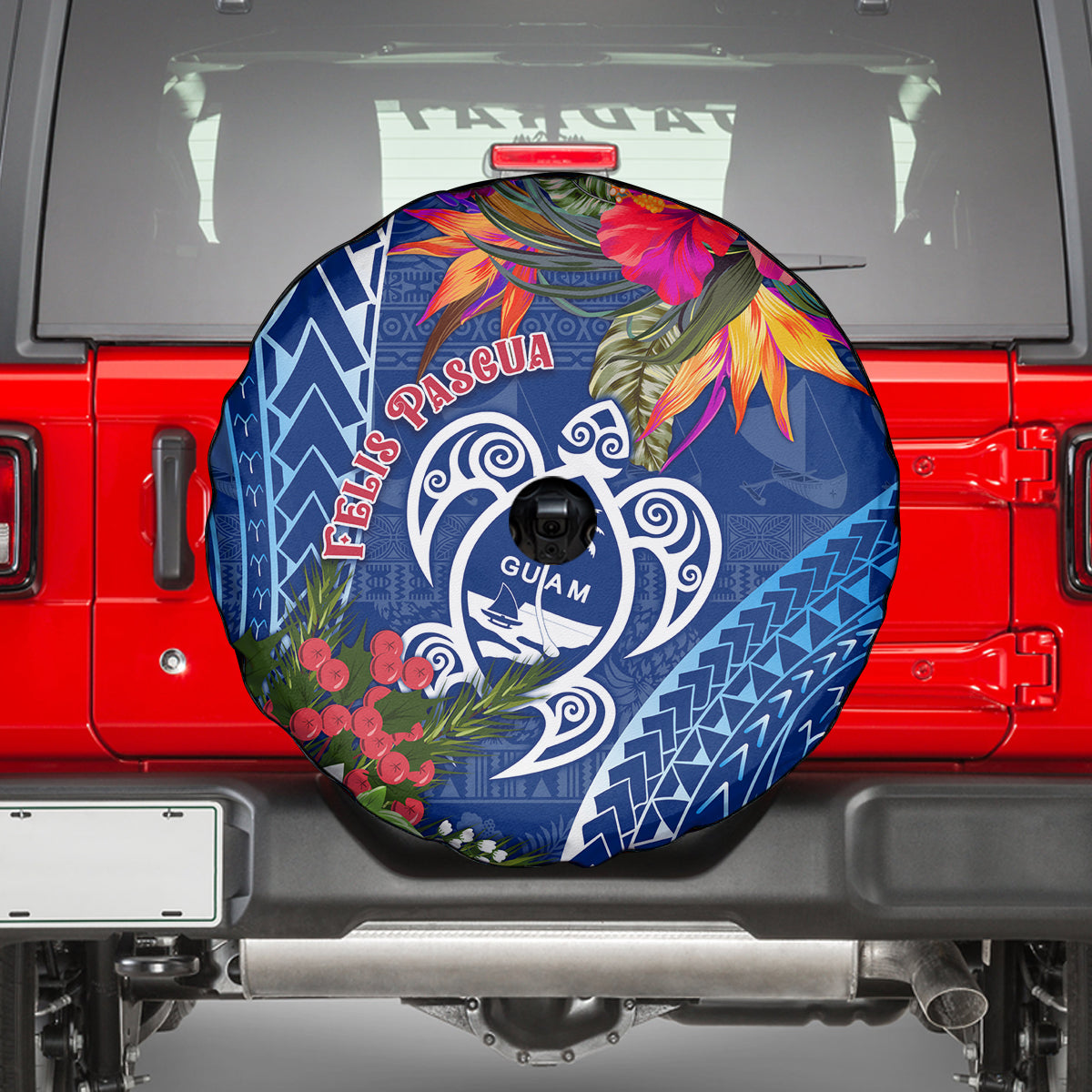 Guam Christmas Spare Tire Cover Turtle Mix Tapa Felis Pasgua - Wonder Print Shop