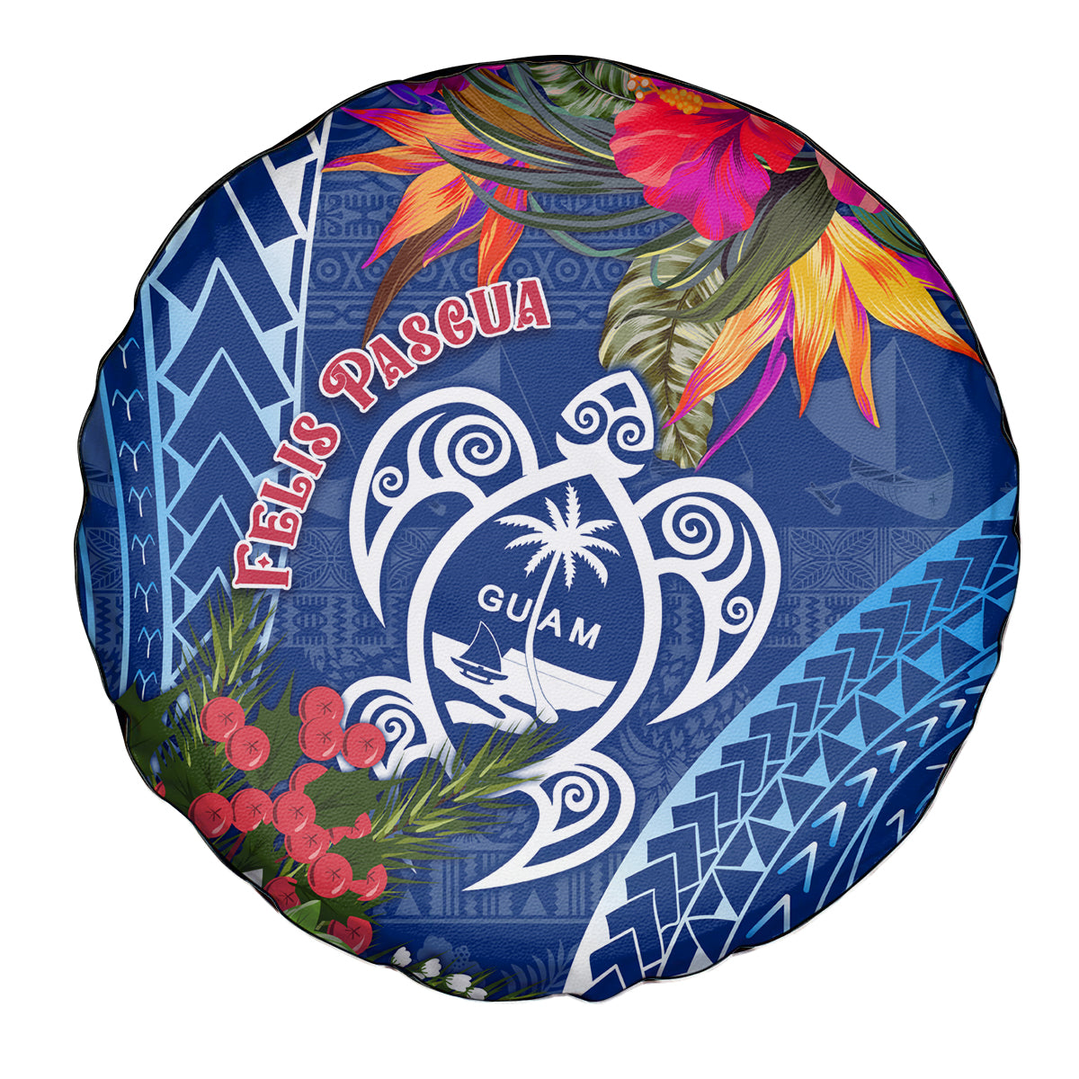 Guam Christmas Spare Tire Cover Turtle Mix Tapa Felis Pasgua - Wonder Print Shop
