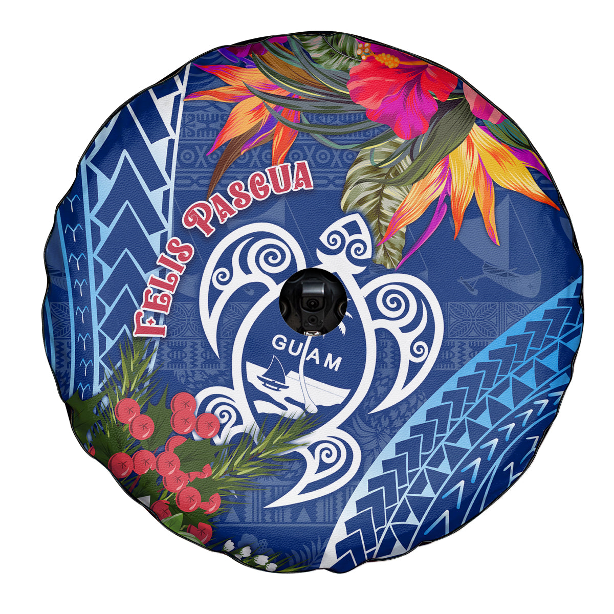 Guam Christmas Spare Tire Cover Turtle Mix Tapa Felis Pasgua - Wonder Print Shop