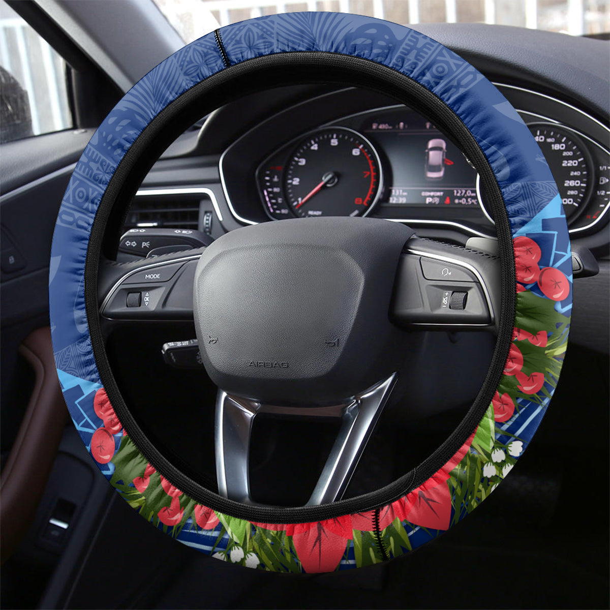 Guam Christmas Steering Wheel Cover Turtle Mix Tapa Felis Pasgua - Wonder Print Shop