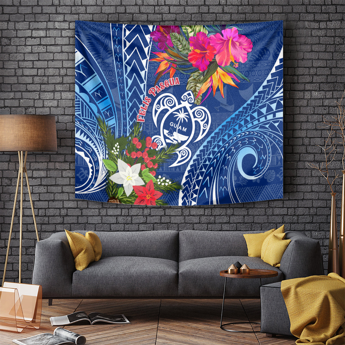 Guam Christmas Tapestry Turtle Mix Tapa Felis Pasgua - Wonder Print Shop