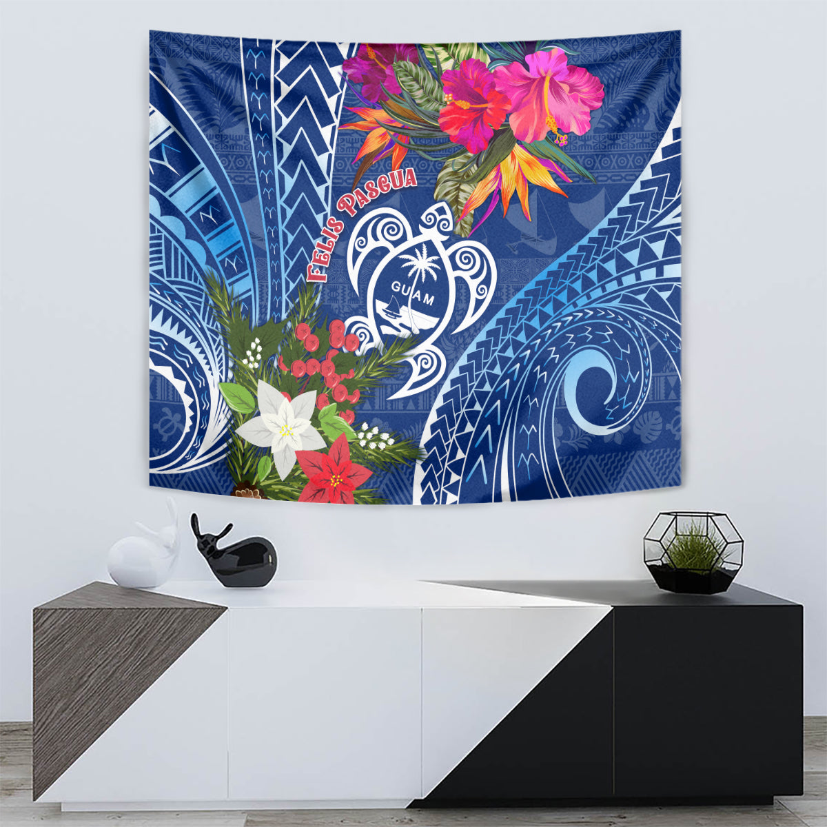 Guam Christmas Tapestry Turtle Mix Tapa Felis Pasgua - Wonder Print Shop