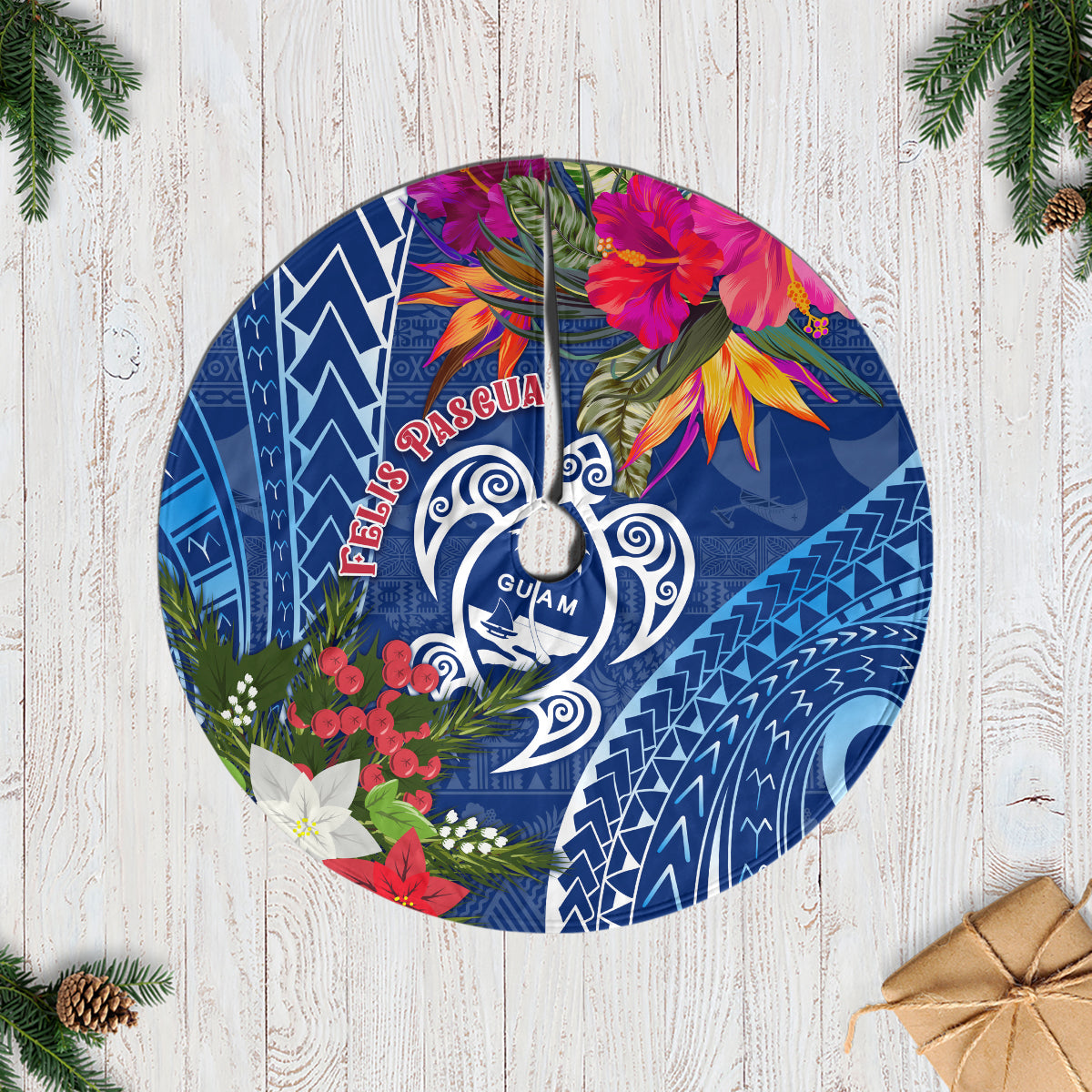 Guam Christmas Tree Skirt Turtle Mix Tapa Felis Pasgua - Wonder Print Shop