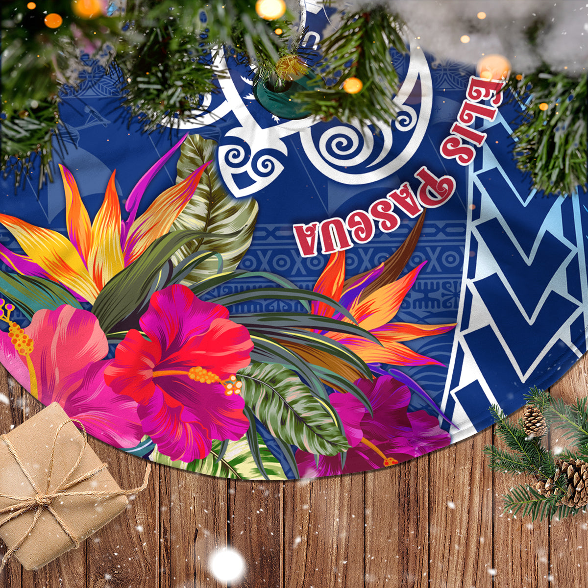 Guam Christmas Tree Skirt Turtle Mix Tapa Felis Pasgua - Wonder Print Shop
