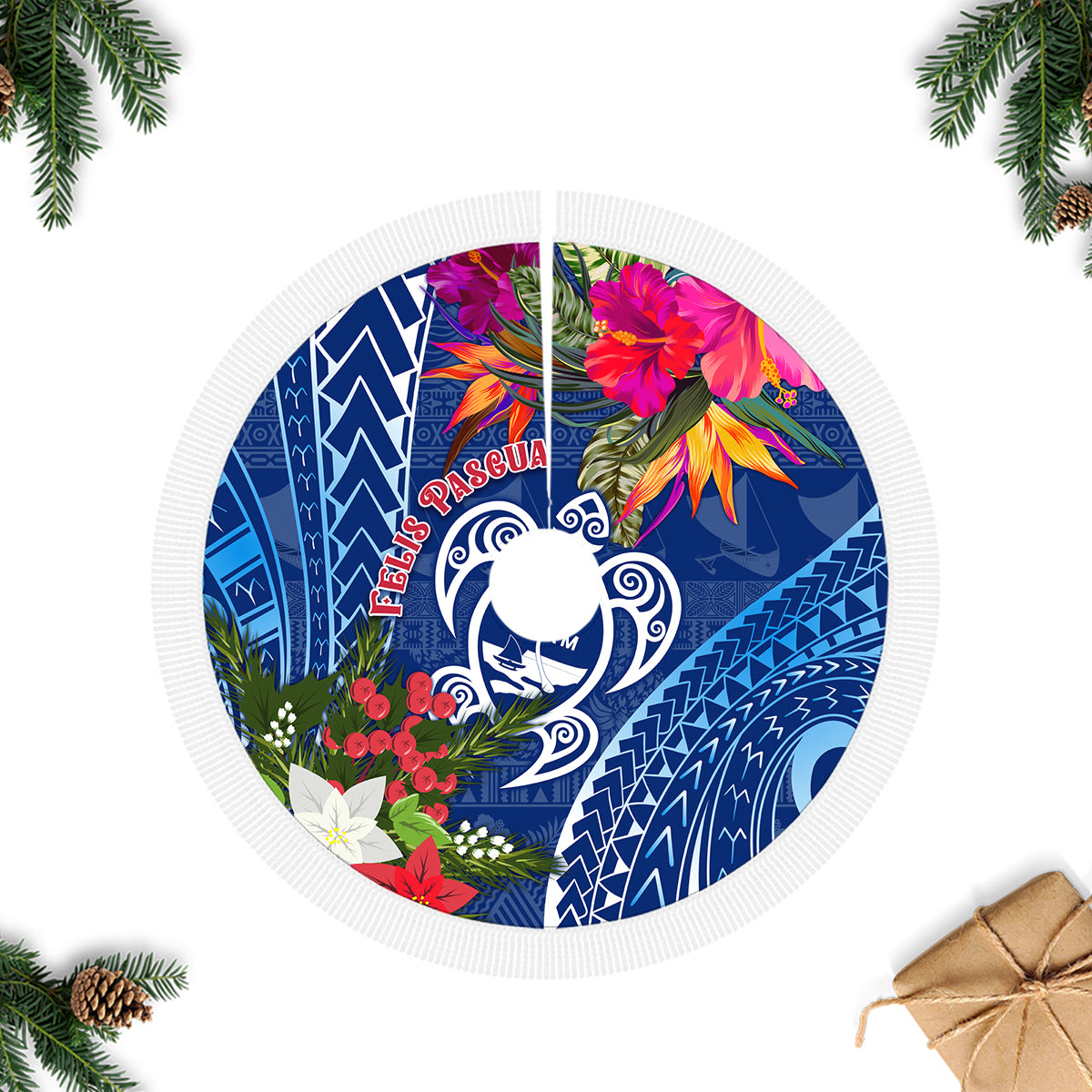 Guam Christmas Tree Skirt Turtle Mix Tapa Felis Pasgua - Wonder Print Shop