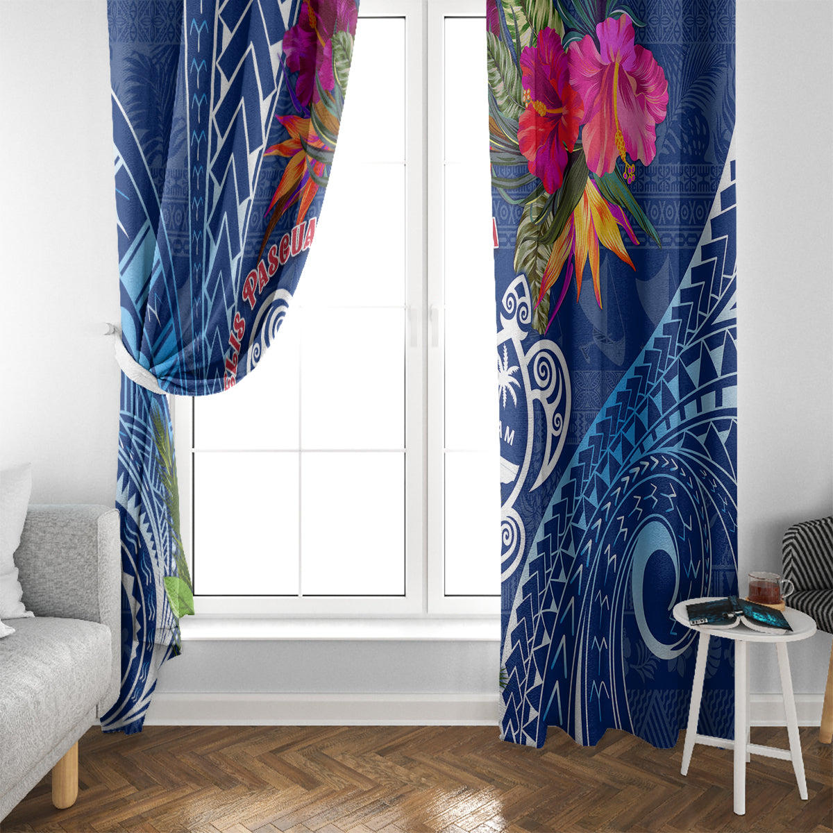Guam Christmas Window Curtain Turtle Mix Tapa Felis Pasgua - Wonder Print Shop