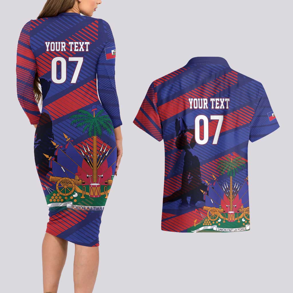 Haiti Football Personalized Les Grenadiers Couples Matching Long Sleeve Bodycon Dress and Hawaiian Shirt Echoes of History - Wonder Print Shop