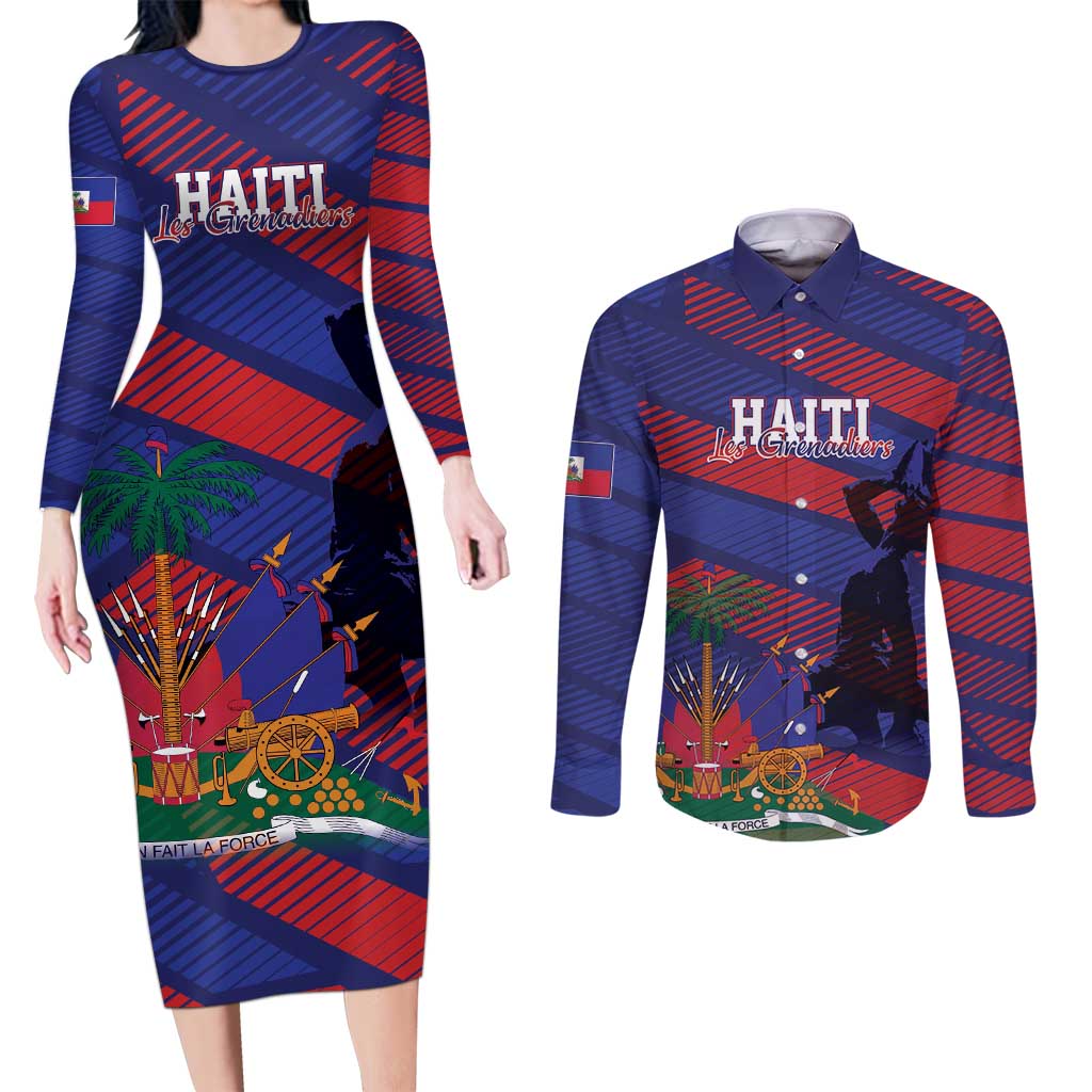 Haiti Football Personalized Les Grenadiers Couples Matching Long Sleeve Bodycon Dress and Long Sleeve Button Shirt Echoes of History - Wonder Print Shop