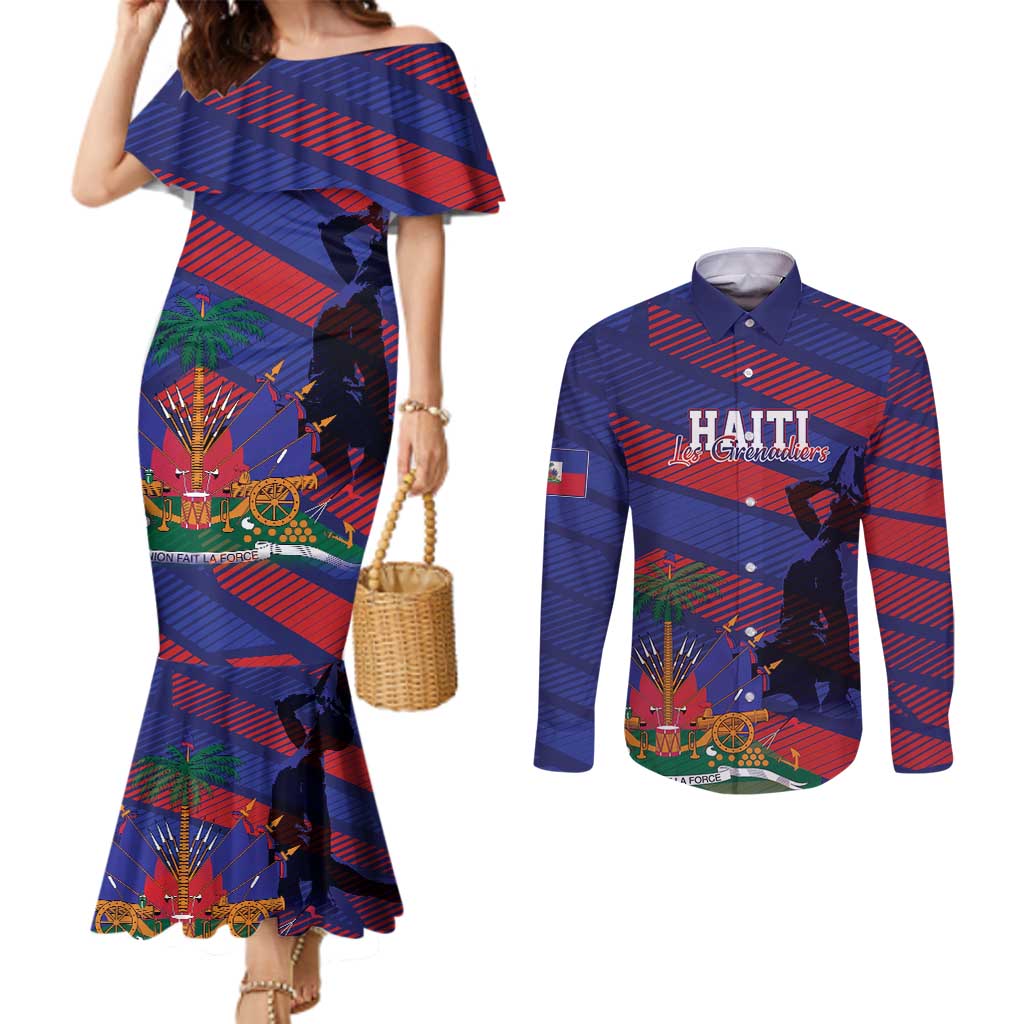 Haiti Football Personalized Les Grenadiers Couples Matching Mermaid Dress and Long Sleeve Button Shirt Echoes of History - Wonder Print Shop