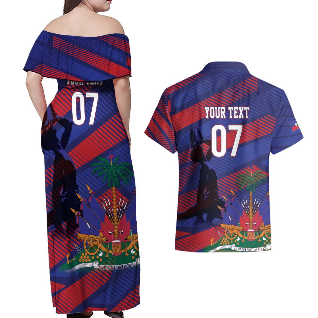 Haiti Football Personalized Les Grenadiers Couples Matching Off Shoulder Maxi Dress and Hawaiian Shirt Echoes of History - Wonder Print Shop