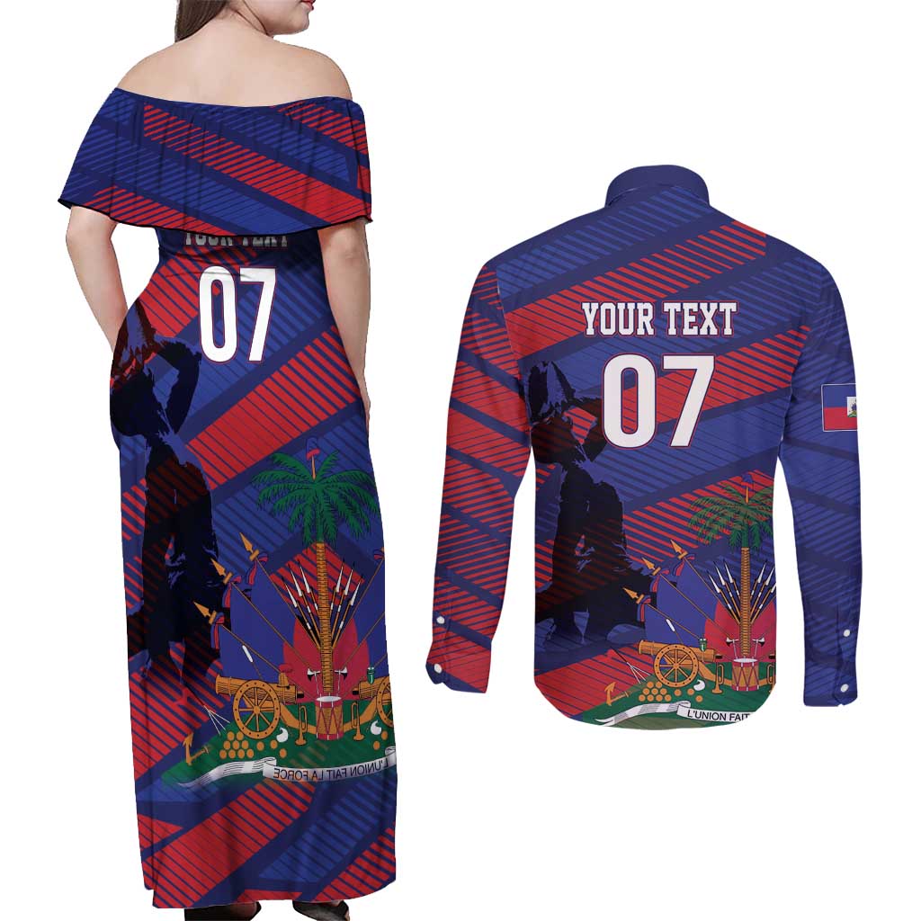 Haiti Football Personalized Les Grenadiers Couples Matching Off Shoulder Maxi Dress and Long Sleeve Button Shirt Echoes of History - Wonder Print Shop