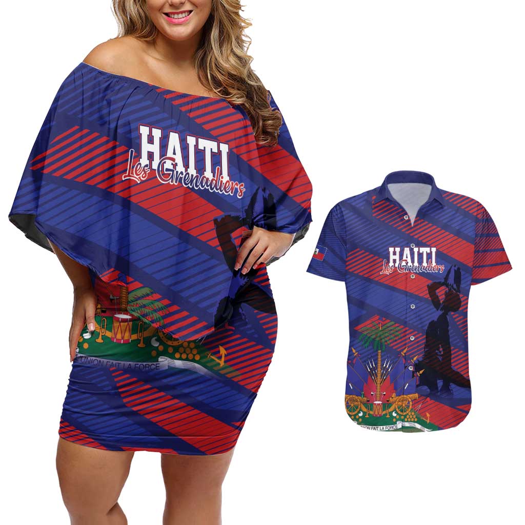 Haiti Football Personalized Les Grenadiers Couples Matching Off Shoulder Short Dress and Hawaiian Shirt Echoes of History - Wonder Print Shop