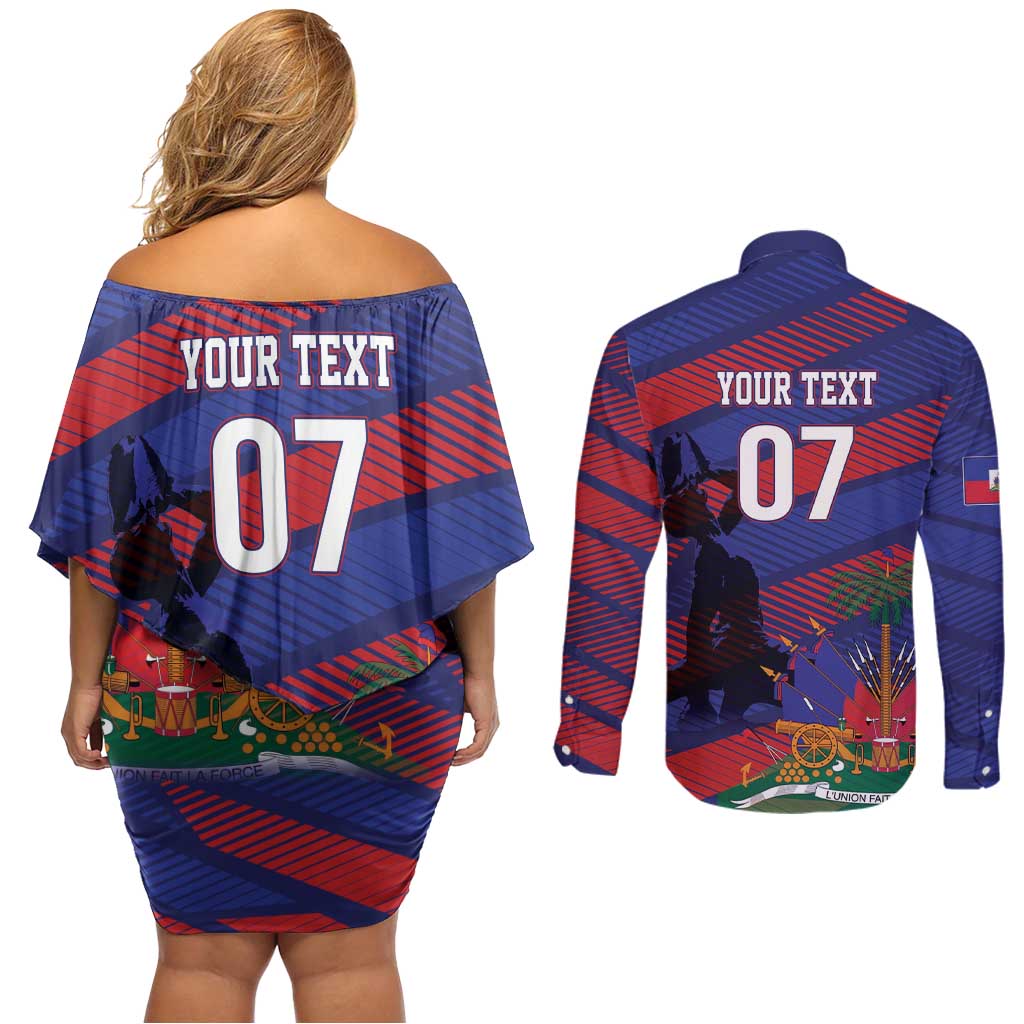 Haiti Football Personalized Les Grenadiers Couples Matching Off Shoulder Short Dress and Long Sleeve Button Shirt Echoes of History - Wonder Print Shop