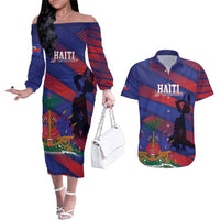 Haiti Football Personalized Les Grenadiers Couples Matching Off The Shoulder Long Sleeve Dress and Hawaiian Shirt Echoes of History - Wonder Print Shop
