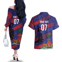 Haiti Football Personalized Les Grenadiers Couples Matching Off The Shoulder Long Sleeve Dress and Hawaiian Shirt Echoes of History - Wonder Print Shop