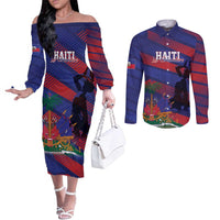 Haiti Football Personalized Les Grenadiers Couples Matching Off The Shoulder Long Sleeve Dress and Long Sleeve Button Shirt Echoes of History - Wonder Print Shop