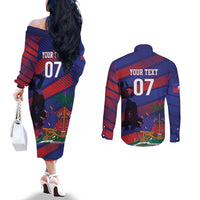 Haiti Football Personalized Les Grenadiers Couples Matching Off The Shoulder Long Sleeve Dress and Long Sleeve Button Shirt Echoes of History - Wonder Print Shop