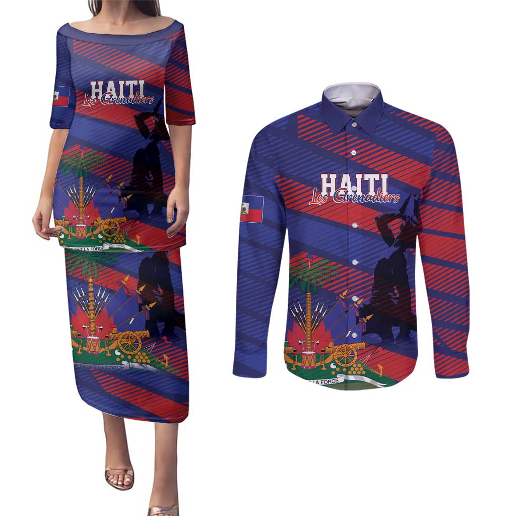 Haiti Football Personalized Les Grenadiers Couples Matching Puletasi and Long Sleeve Button Shirt Echoes of History - Wonder Print Shop