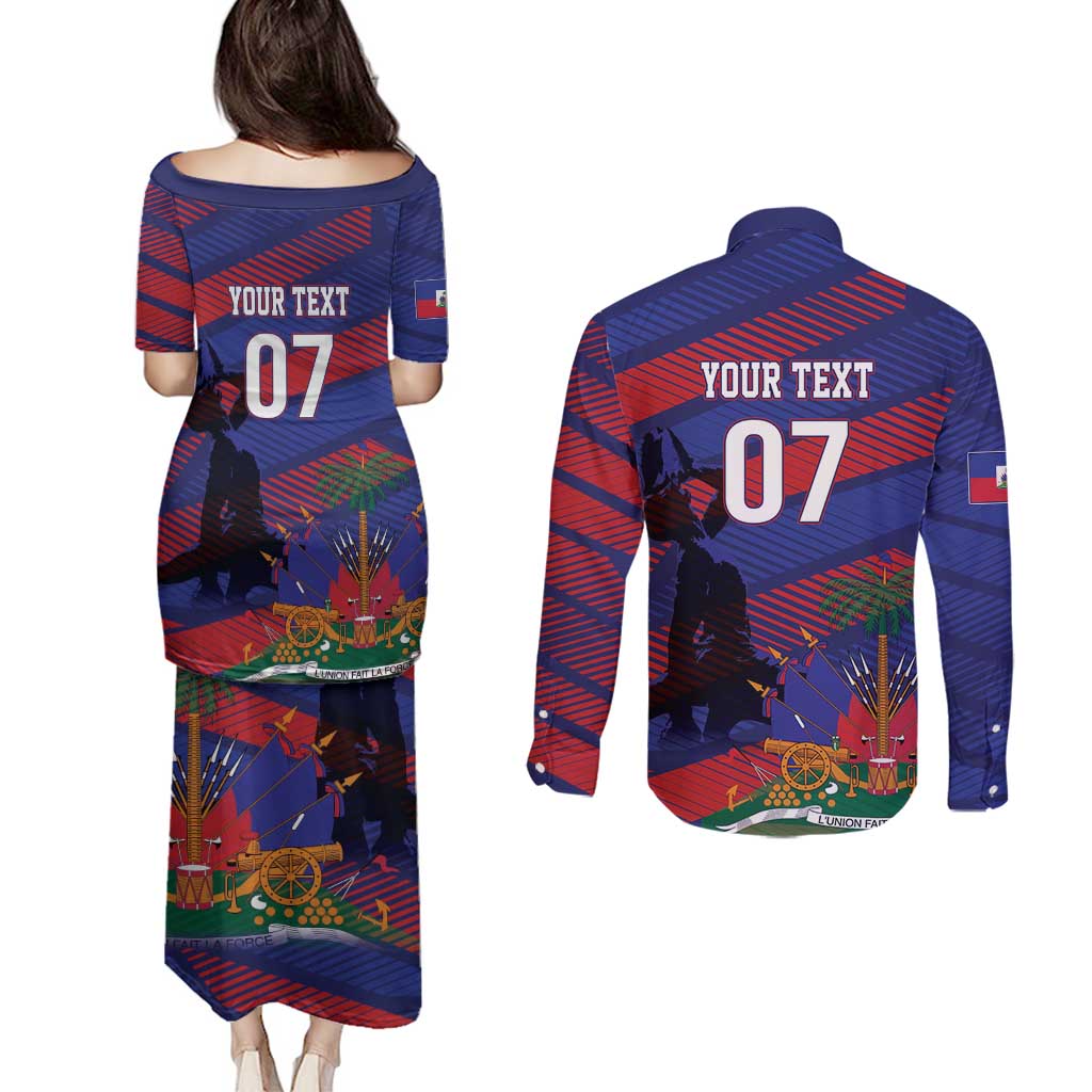 Haiti Football Personalized Les Grenadiers Couples Matching Puletasi and Long Sleeve Button Shirt Echoes of History - Wonder Print Shop