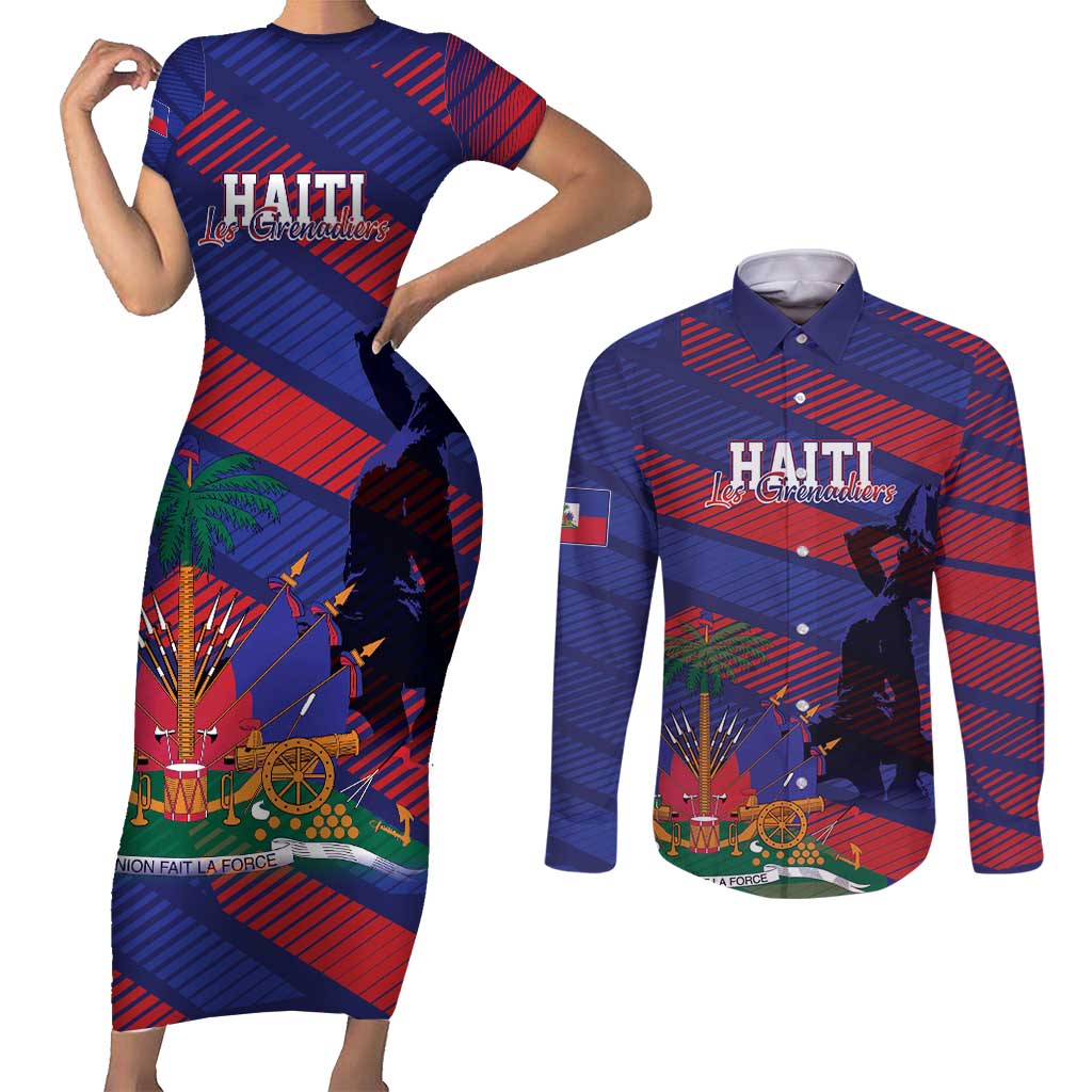 Haiti Football Personalized Les Grenadiers Couples Matching Short Sleeve Bodycon Dress and Long Sleeve Button Shirt Echoes of History - Wonder Print Shop