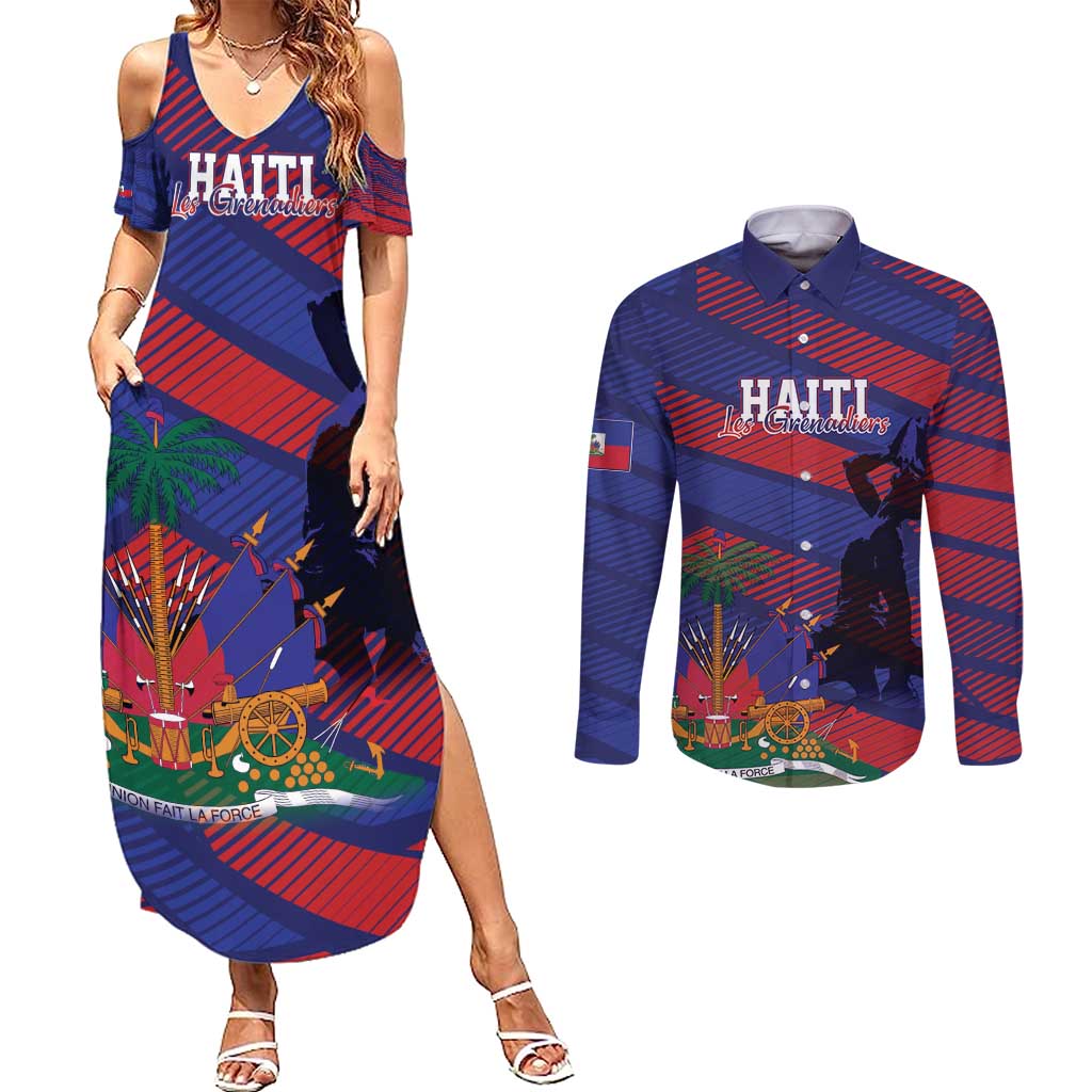 Haiti Football Personalized Les Grenadiers Couples Matching Summer Maxi Dress and Long Sleeve Button Shirt Echoes of History - Wonder Print Shop