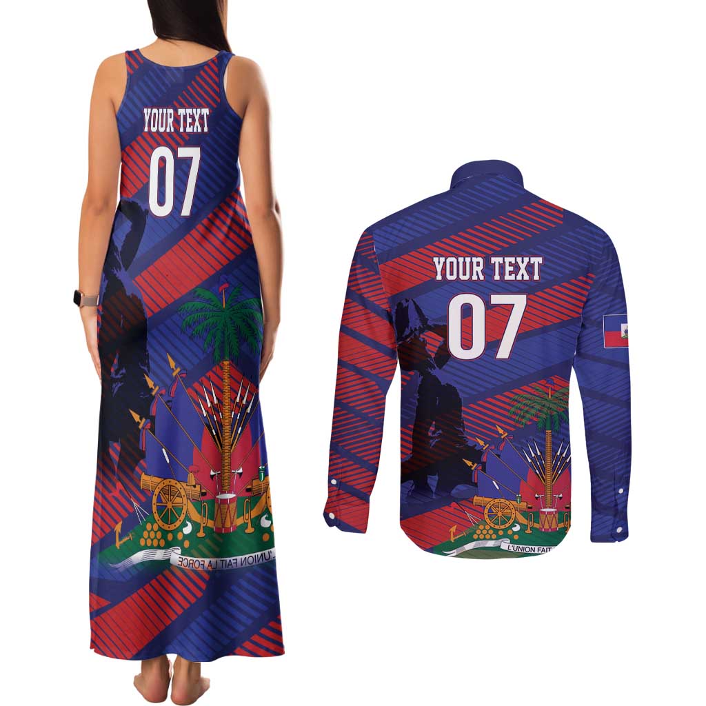 Haiti Football Personalized Les Grenadiers Couples Matching Tank Maxi Dress and Long Sleeve Button Shirt Echoes of History - Wonder Print Shop