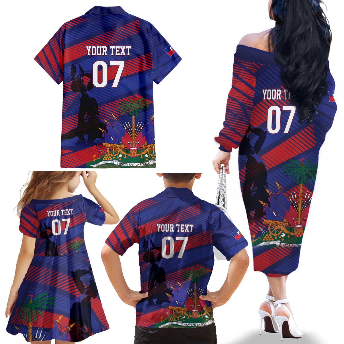 Haiti Football Personalized Les Grenadiers Family Matching Off The Shoulder Long Sleeve Dress and Hawaiian Shirt Echoes of History - Wonder Print Shop