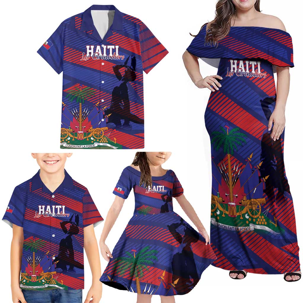 Haiti Football Personalized Les Grenadiers Family Matching Off Shoulder Maxi Dress and Hawaiian Shirt Echoes of History - Wonder Print Shop